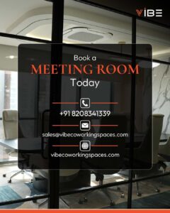 Meeting room suited for client meetings, board meetings, presentations and interviews at Vibe Coworking Spaces